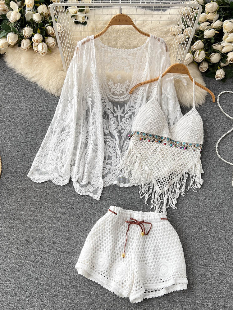 Tassel Fringe Trim - Yazlık Yeni Tatil Takımı Kadın Dantel