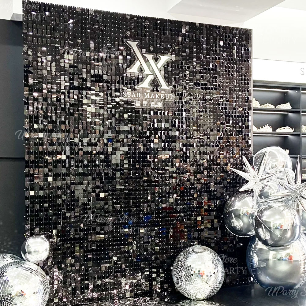 Sequin Fabric Panel - Siyah Işıltılı Duvar Fonu 12/16/24 Adet