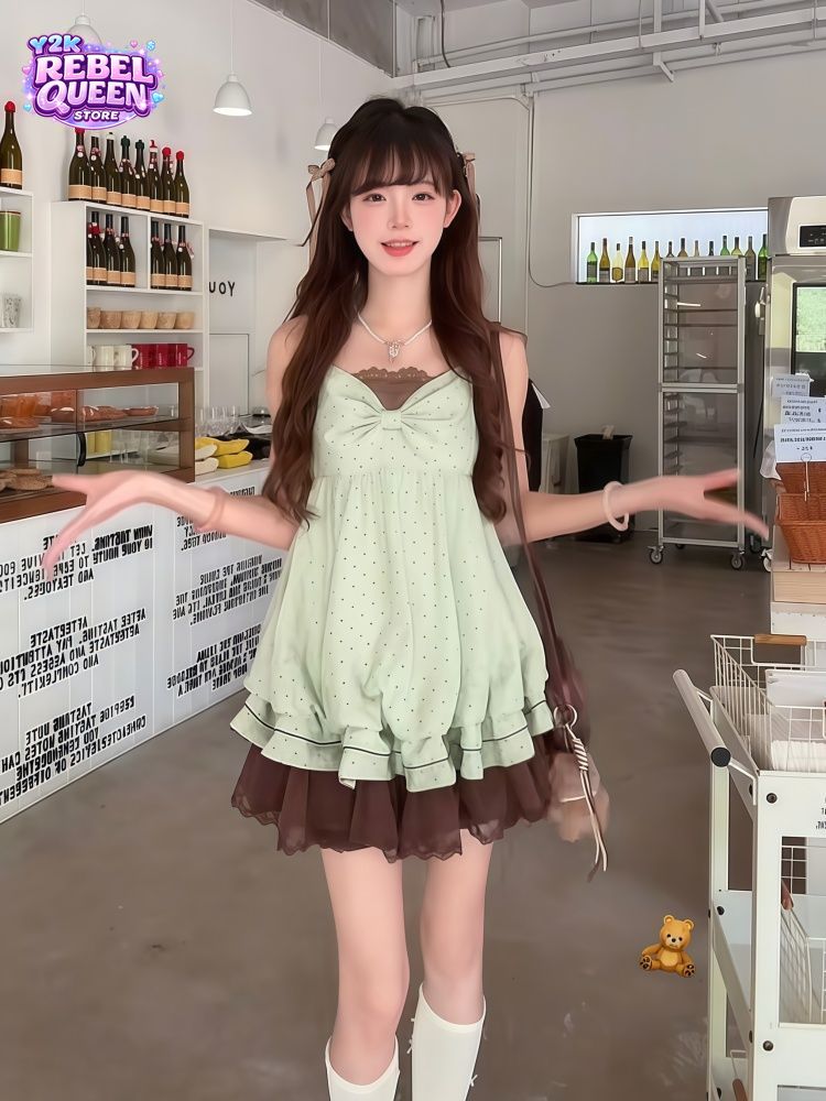 Elastic Lace Trim - Coquette Sweet Kore Puanlı Askılı Elbise